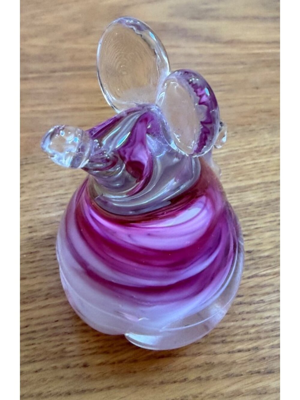 Vintage Murano Style Art Glass Mouse Figurine Pink White Swirl Collectible 3.5"